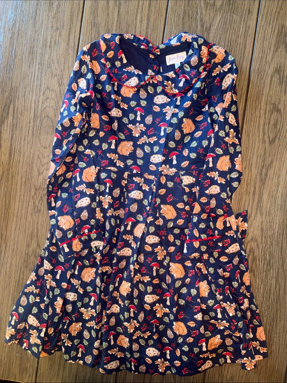 Rachel Riley Navy Woodland Fox & Mushroom Print Dress